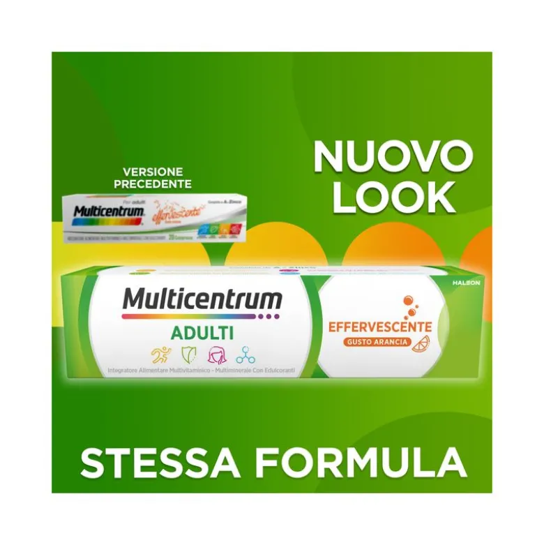 Multicentrum Adulti Effervescente Integratore Alimentare Multivitaminico Vitamina B C D3 Ferro 20Cpr