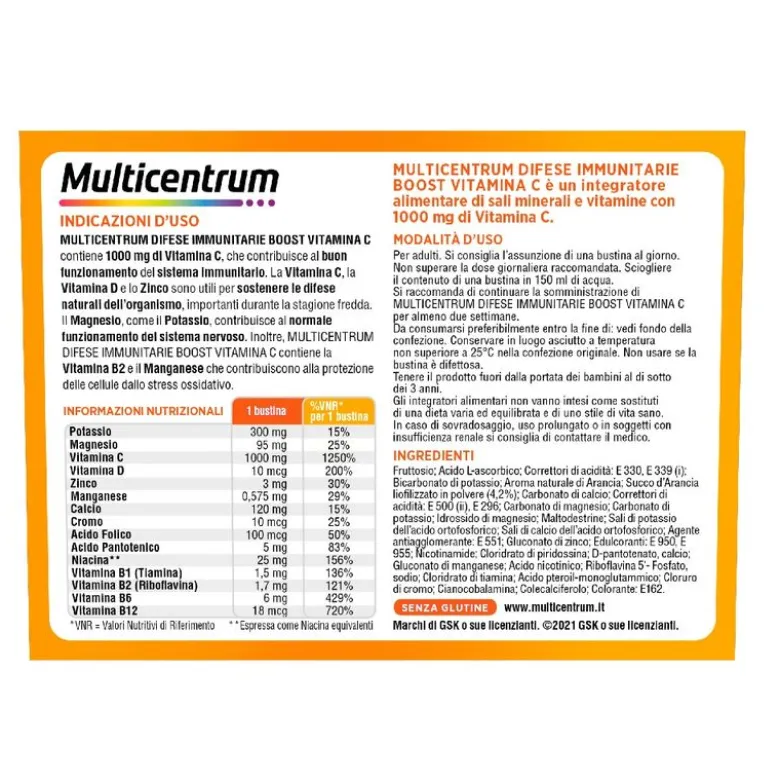 Multicentrum Difese Immunitarie Boost Vitamina C Integratore Alimentare Sali Minerali Vitamine 14 Bs