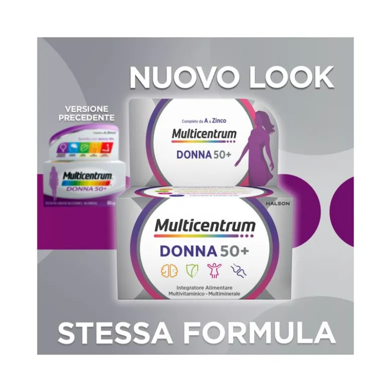 Multicentrum Donna 50+ Integratore Multivitaminico Multiminerale Calcio Ferro Acido Folico 60 Cpr