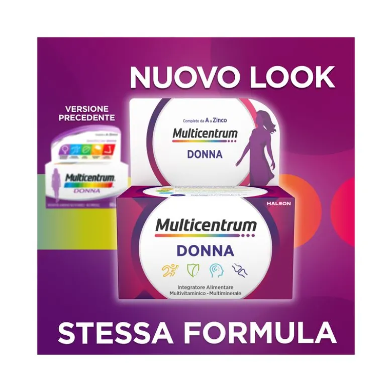 Multicentrum Donna Integratore Alimentare Multivitaminico Vitamina D Calcio Ferro Acido Folico 60Cpr