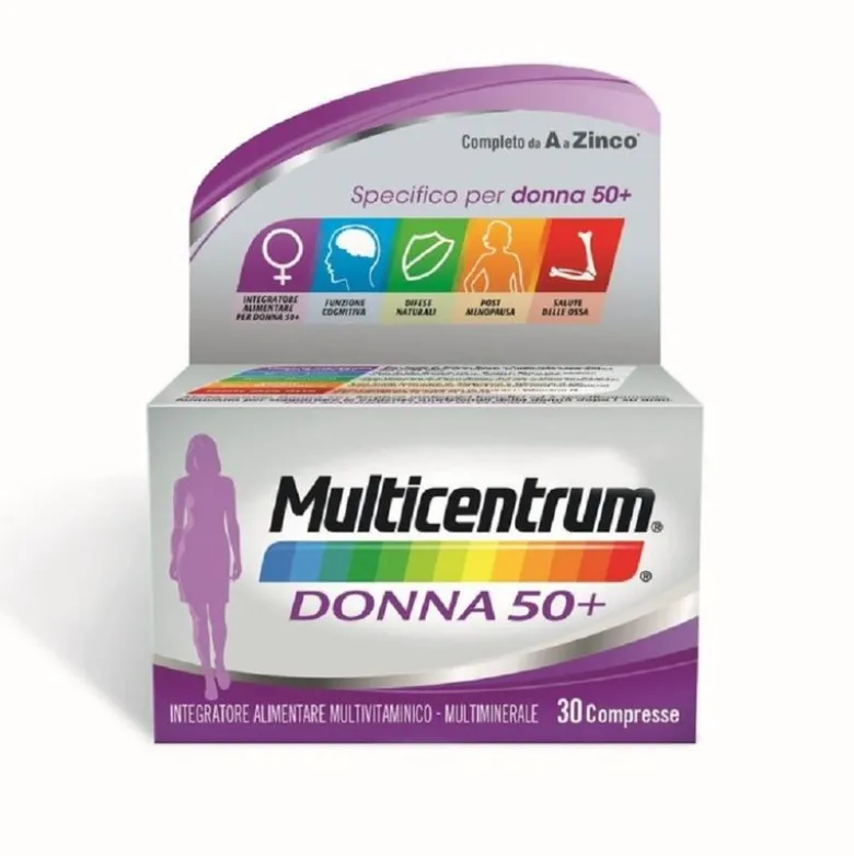 Multicentrum Donna 50+ Integratore Multivitaminico Multiminerale Ferro Calcio Vitamina D D3 30 Compr