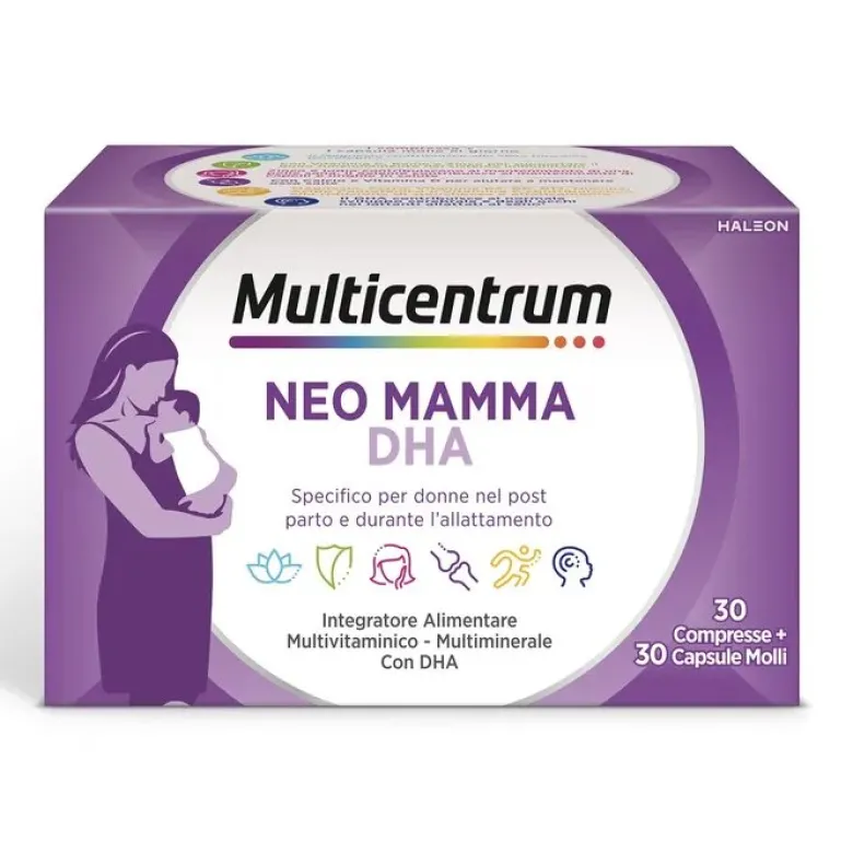 Multicentrum Neo Mamma DHA Integratore Multivitaminico Vitamina B C D3 Acido Folico 30 Cpr+30 Cpr