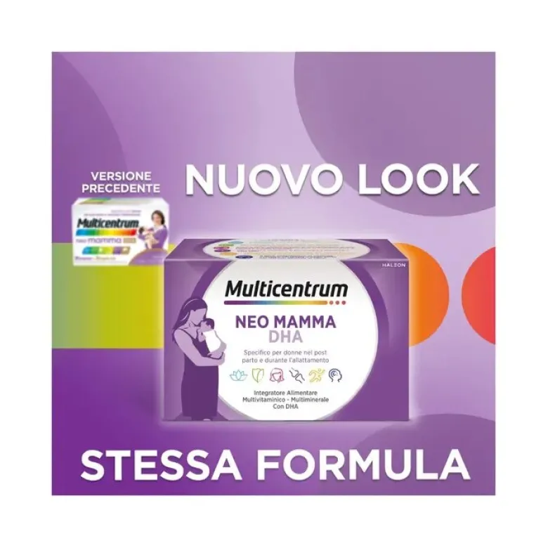 Multicentrum Neo Mamma DHA Integratore Multivitaminico Vitamina B C D3 Acido Folico 30 Cpr+30 Cpr