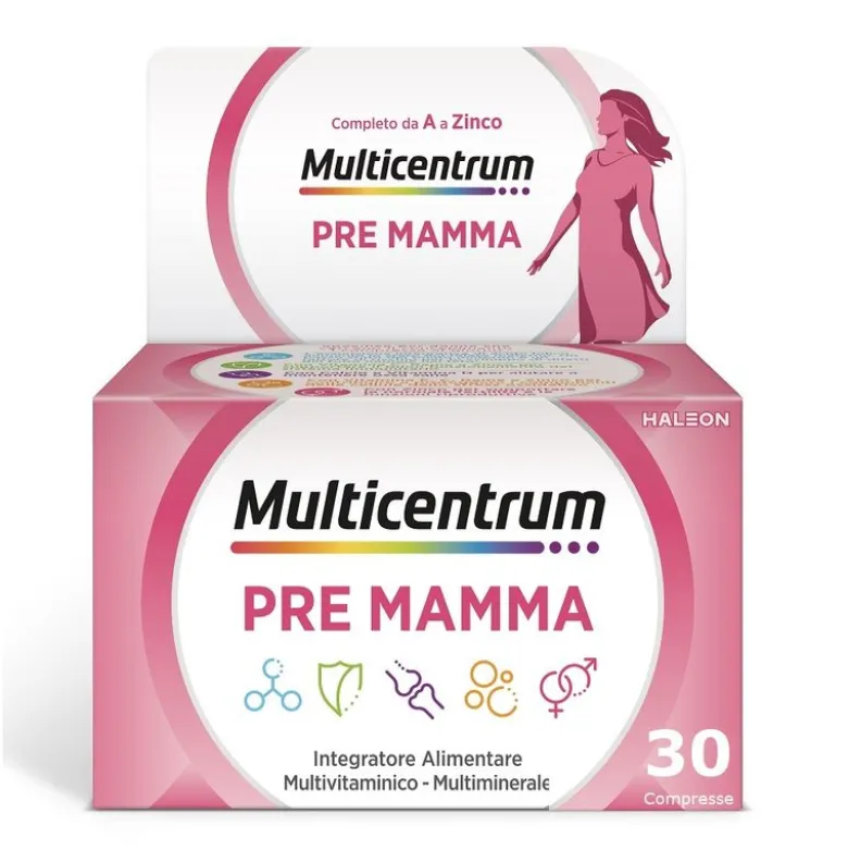 Multicentrum Pre-Mamma Integratore Alimentare Multivitaminico Acido Folico Calcio Vitamina D E 30Cpr