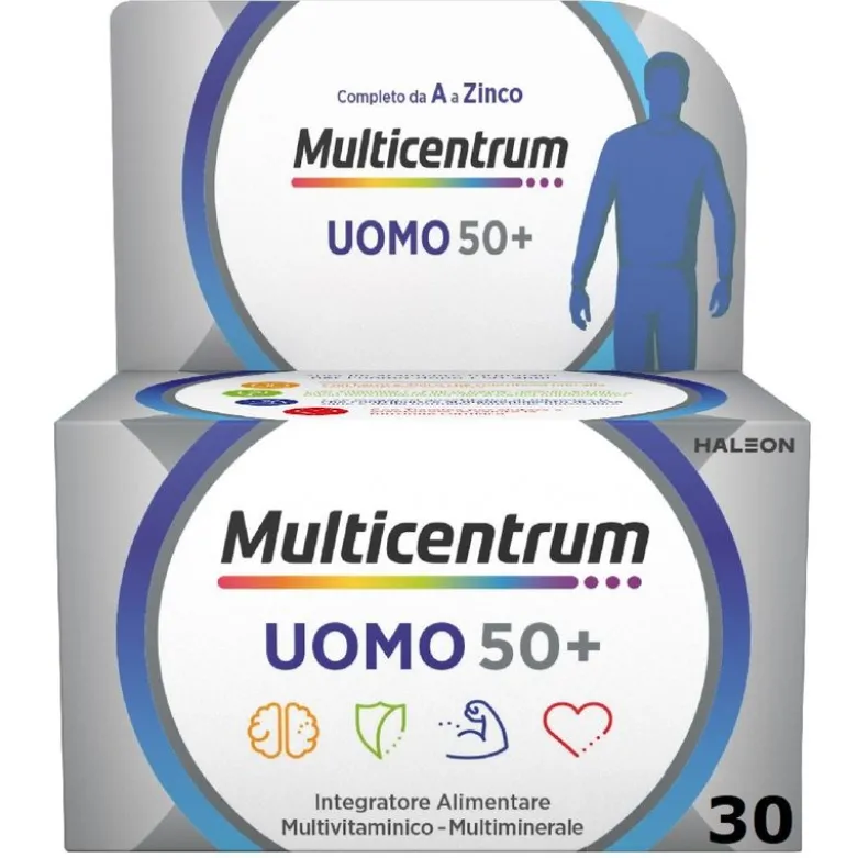 Multicentrum Uomo 50+ Integratore Alimentare Multivitaminico Vitamina D3 C B Zinco Magnesio 30 Cpr