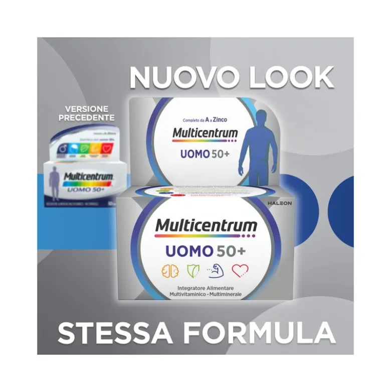 Multicentrum Uomo 50+ Integratore Alimentare Multivitaminico Vitamina D3 C B Zinco Magnesio 30 Cpr