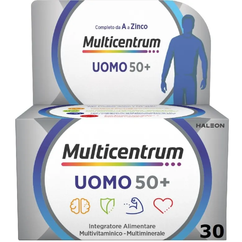 Multicentrum Uomo 50+ Integratore Alimentare Multivitaminico Vitamina D3 C B Zinco Magnesio 30 Cpr