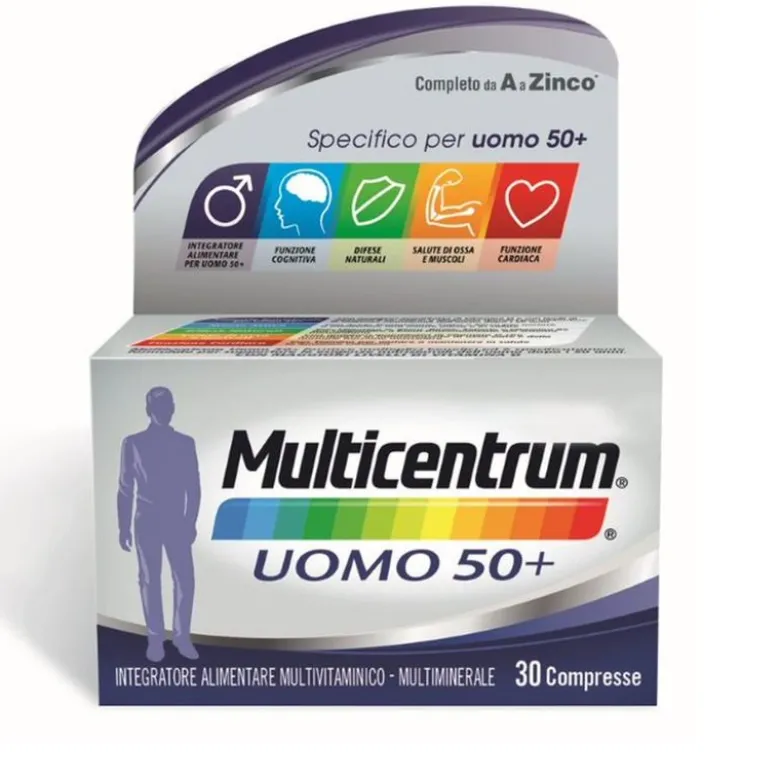 Multicentrum Uomo 50+ Integratore Alimentare Multivitaminico Vitamina D3 C B Zinco Magnesio 30 Cpr