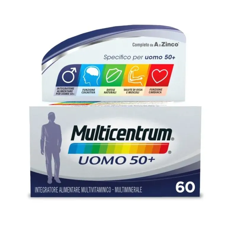 Multicentrum Uomo 50+ Integratore Alimentare Multivitaminico Vitamina D3 C B Zinco Magnesio 60 Cpr