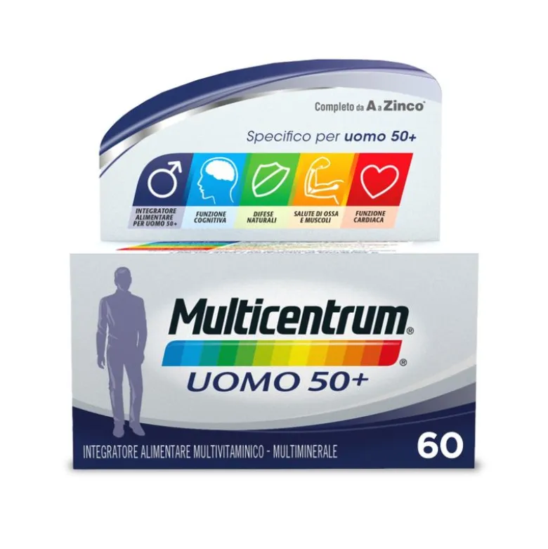 Multicentrum Uomo 50+ Integratore Alimentare Multivitaminico Vitamina D3 C B Zinco Magnesio 60 Cpr