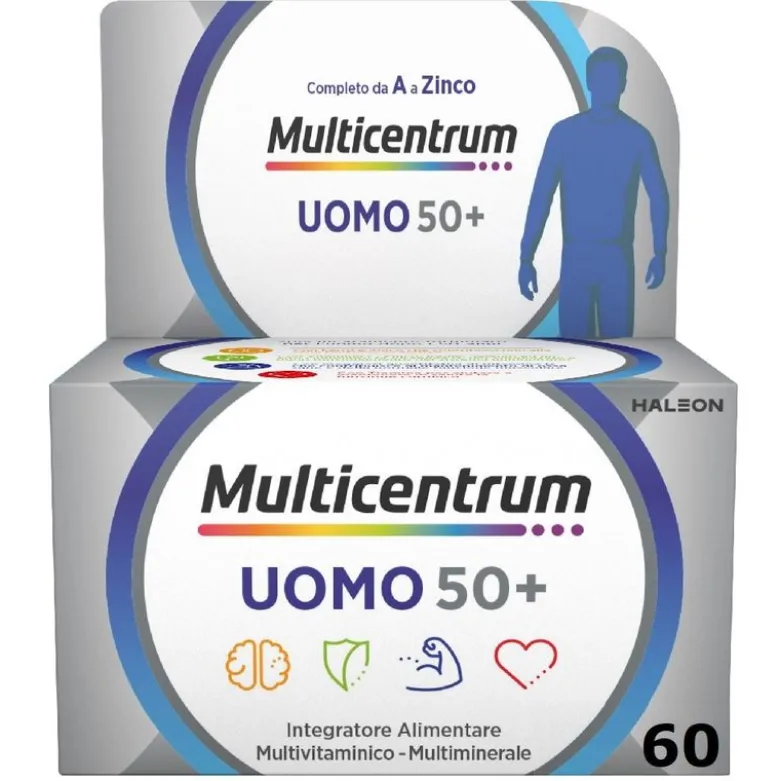 Multicentrum Uomo 50+ Integratore Alimentare Multivitaminico Vitamina D3 C B Zinco Magnesio 60 Cpr