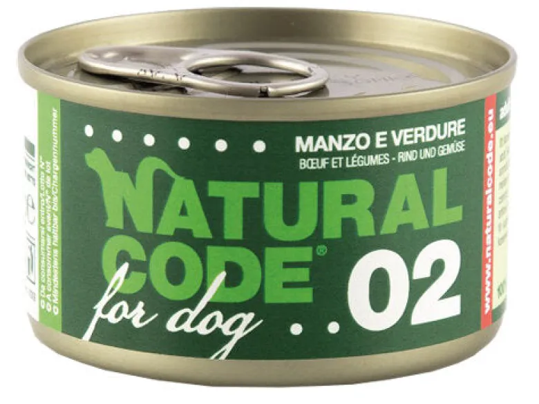 Natural Code 02 Manzo E Verdure Cani Adulti Lattina 90g