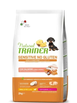 Natural Trainer Cane Sensitive No Gluten Small & Toy Puppy & Junior Con Salmone 800g