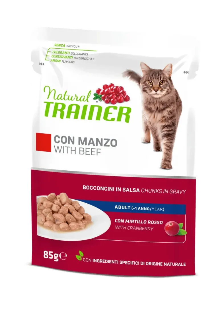 Natural Trainer Cibo Umido Manzo Per Gatti Adulti Busta 85g