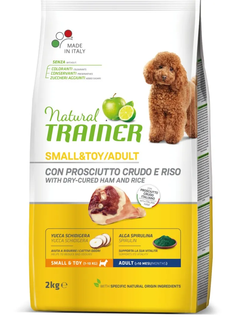 Natural Trainer Crocchette Prosciutto Crudo/Riso Per Cani Adulti Taglia Piccola Sacco 2g