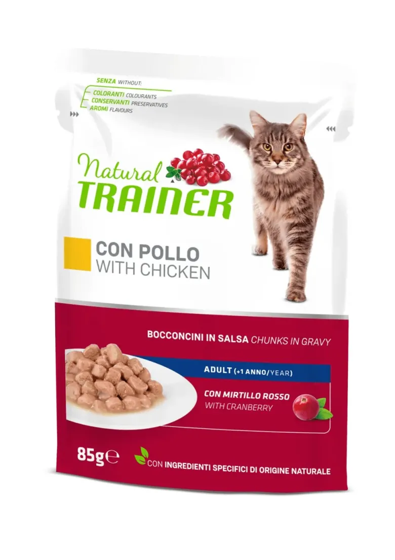 Natural Trainer Gatto Hairball Adult con Pollo Bocconcini in Salsa 85g
