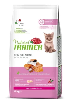 Natural Trainer Kitten Crocchette Con Salmone Per Gatti Cuccioli Sacco 1,5kg