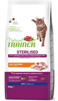 Natural Trainer Sterilised Crocchette Con Tacchino Per Gatti Adulti Sacco 10kg
