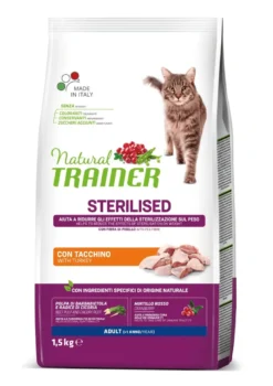 Natural Trainer Sterilised Crocchette Con Tacchino Per Gatti Adulti Sacco 1,5kg