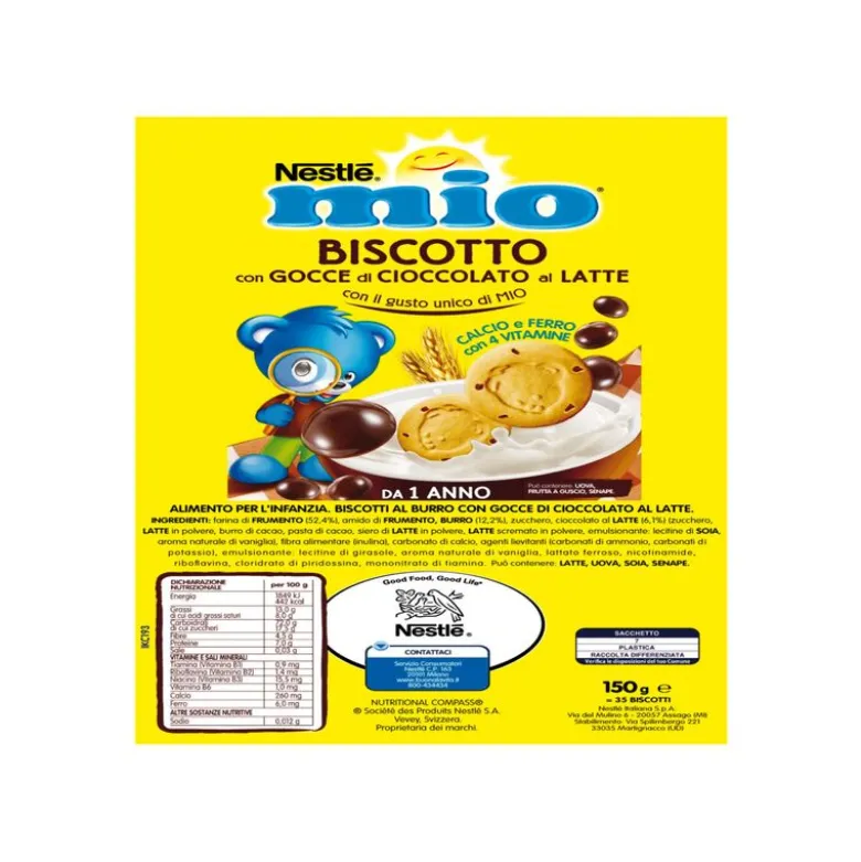 Nestlè Mio Biscotto Con Gocce Di Cioccolato Al Latte Da 12 Mesi Sacchetto 150g