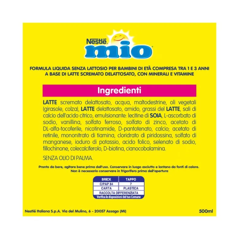 Nestlè Mio Latte Di Crescita Senza Lattosio Liquido Brick 500ml