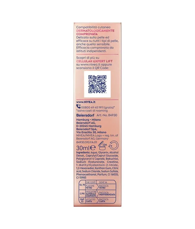 Nivea Cellular Expert Lift Siero Lift 3-zone Viso Antirughe Per Un Effetto Lifting 30ml