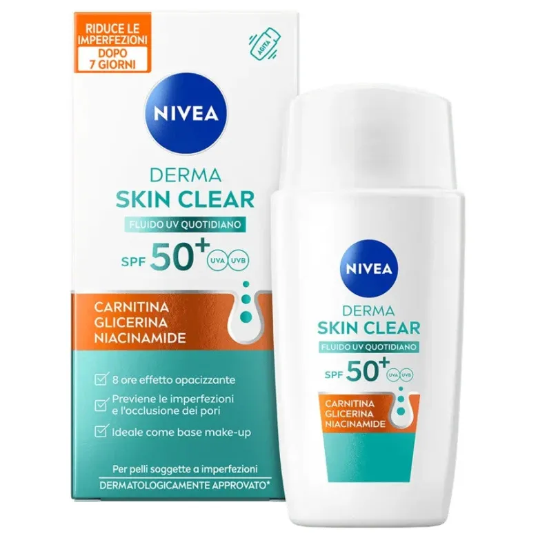 Nivea Derma Skin Clear Fluido Uv Quotidiano SPF50+ Opacizzante Viso 40ml
