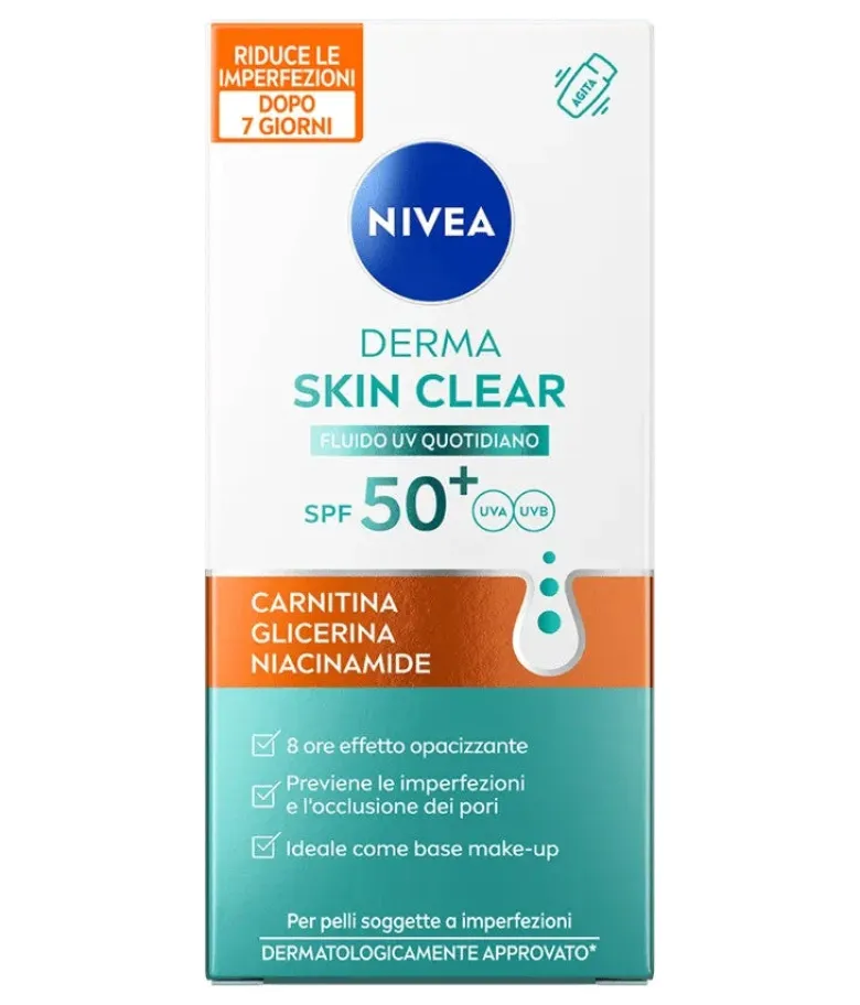 Nivea Derma Skin Clear Fluido Uv Quotidiano SPF50+ Opacizzante Viso 40ml