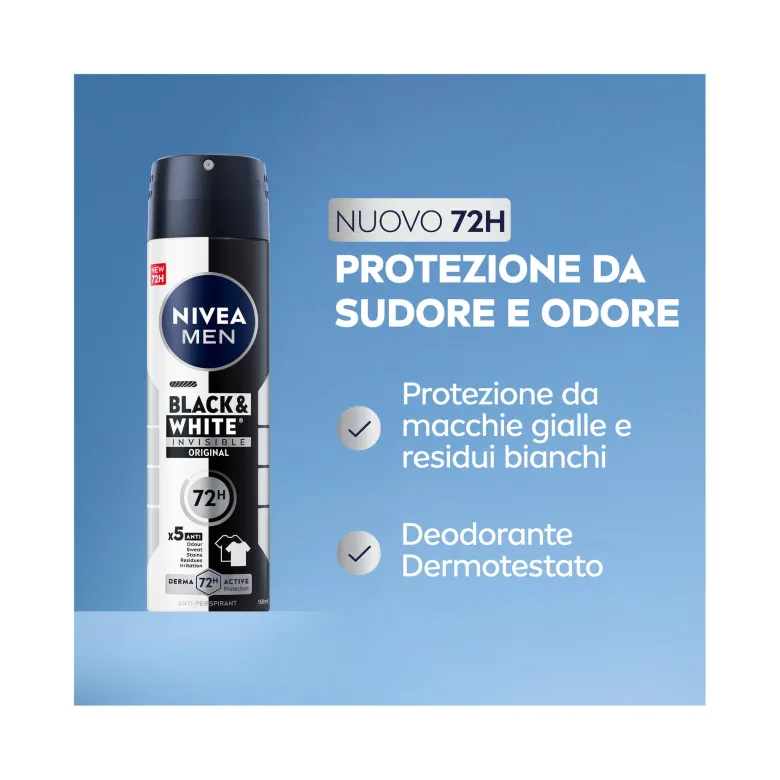 Nivea Men Black & White Invisible Original Spray Deodorante Uomo Antitraspirante 72h 150ml
