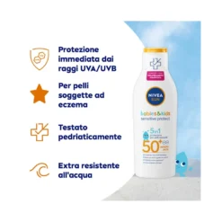 Nivea Sun Latte Solare Kids Sensitive Protect Fp50+ Crema Solare Per Bambini E Neonati 200ml