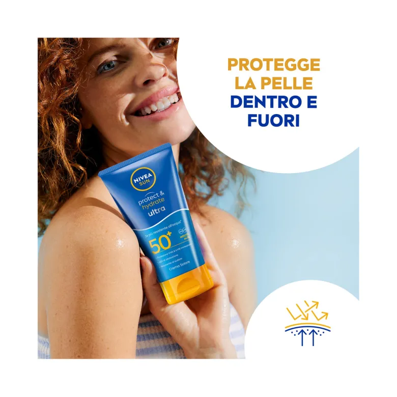 Nivea Sun Latte Solare Protect & Hydrate Ultra Fp50+ Crema Solare Resistente All'Acqua 200ml