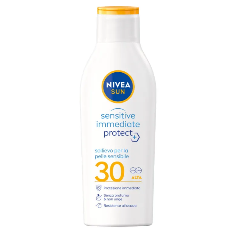 Nivea Sun Latte Solare Sensitive Immediate Protect Fp30 Crema Solare Per Pelli Sensibili 200ml