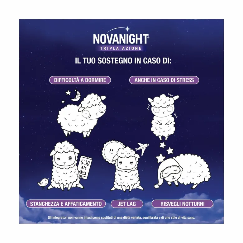 Novanight Tripla Azione con Melissa e Melatonina per Dormire Senza Glutine 60 Compresse