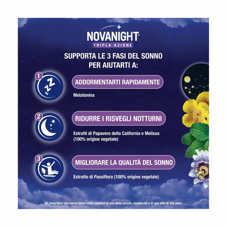 Novanight Tripla Azione con Melissa e Melatonina per Dormire Senza Glutine 60 Compresse