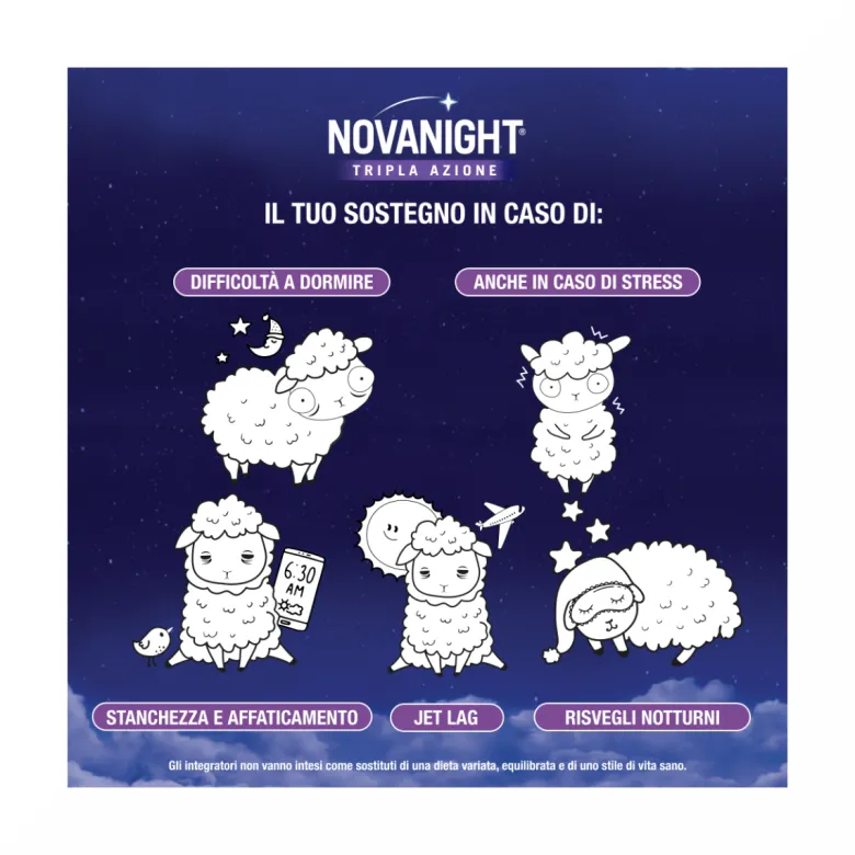Novanight Tripla Azione con Melissa e Melatonina per Dormire Senza Glutine 30 Compresse