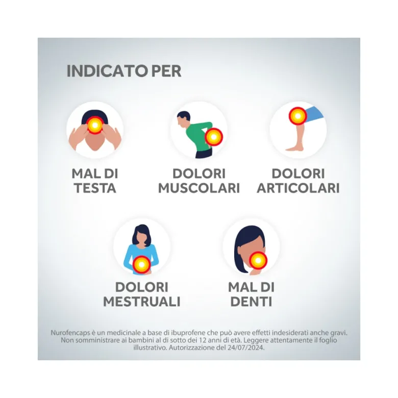 Nurofencaps 400 mg Ibuprofene per Mal di Testa Dolori ai Denti e Muscolari 10 Capsule Molli