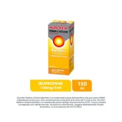 Nurofen Febbre e Dolore Bambini 100 mg/5 mlIbuprofene Indicato per Febbre Dolori ai Denti e Muscolari Sospensione Orale Arancia 150 ml