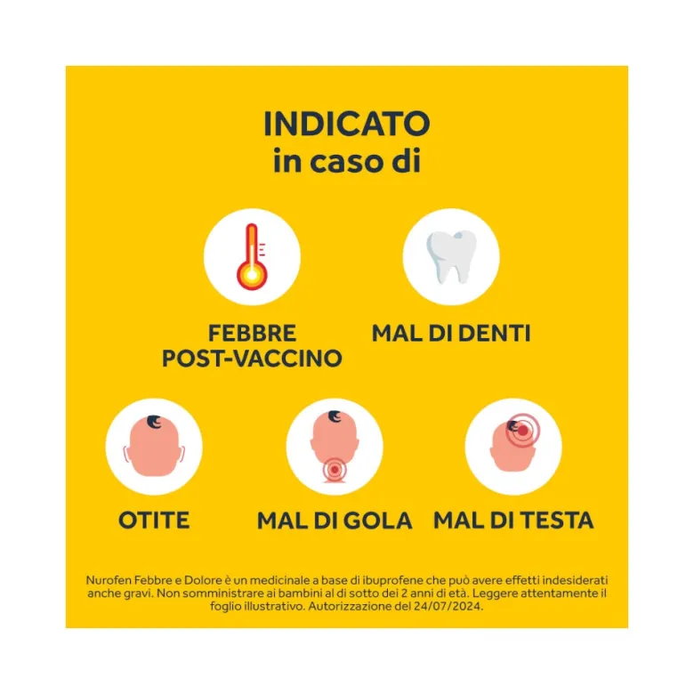 Nurofen Febbre e Dolore Bambini 200 mg/5 ml Ibuprofene Indicato per Febbre Dolori ai Denti e Muscolari Sospensione Orale Arancia 100 ml