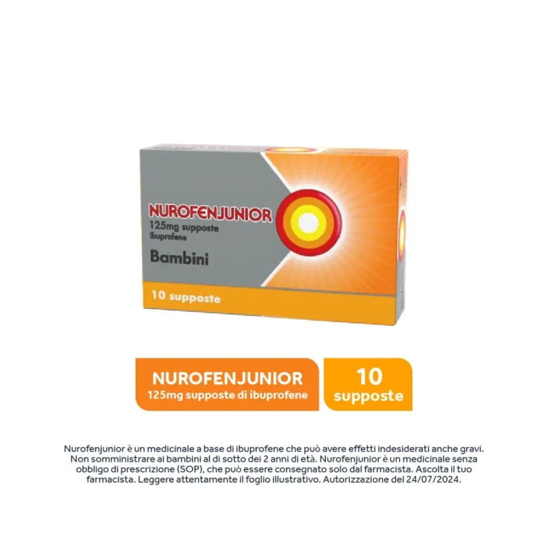 Nurofen Junior Bambini 125 mg Ibuprofene Analgesico Indicato per Febbre 10 Supposte