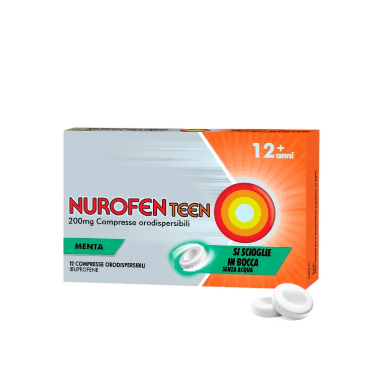 Nurofenteen 200 mg Ibuprofene Analgesico per Mal di Testa Mal di Denti e Dolori Mestruali 12 Compresse Orodispersibili alla Menta