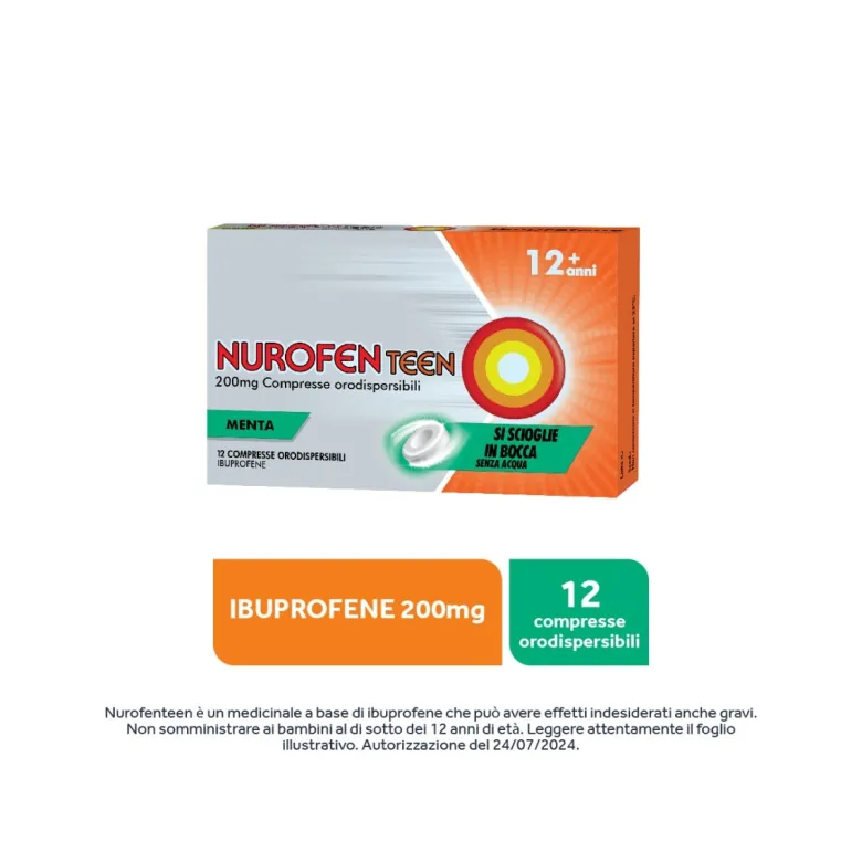 Nurofenteen 200 mg Ibuprofene Analgesico per Mal di Testa Mal di Denti e Dolori Mestruali 12 Compresse Orodispersibili alla Menta