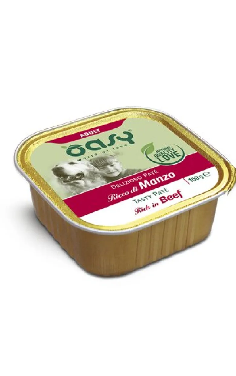 Oasy Delizioso Paté Ricco di Manzo Per Cani Adulti 150g
