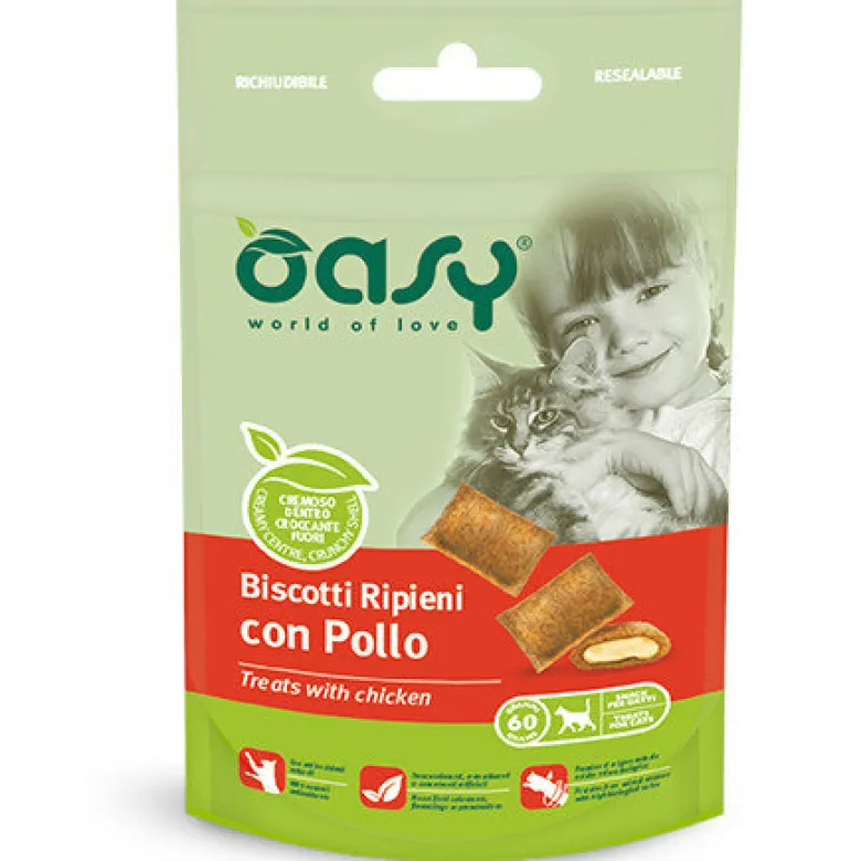 Oasy Wet Cat Snack Biscotti Ripieni Con Pollo Gatti 60g