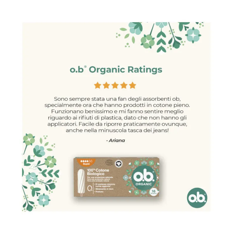 O.b. Assorbenti Interni Organic Super 100% Cottone Biologico 16 Tamponi color White