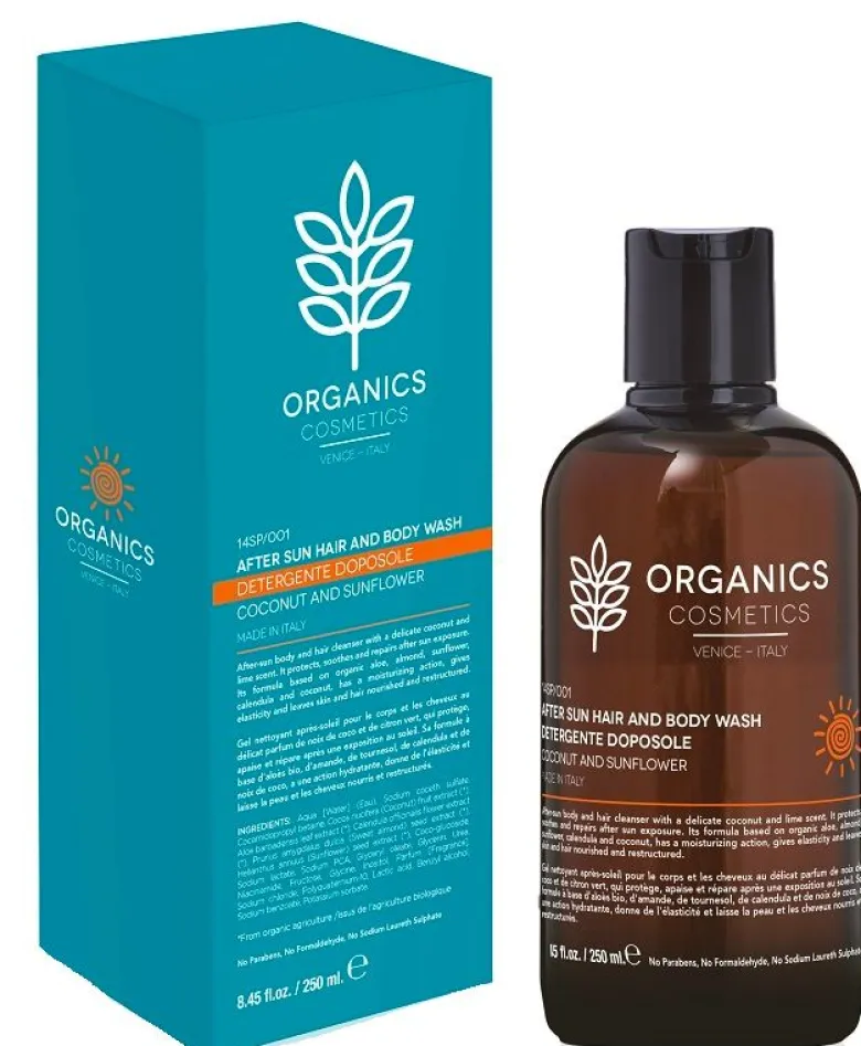 Organics Cosmetics Detergente Doposole Coconut E Sunflower Per Corpo E Capelli 250ml