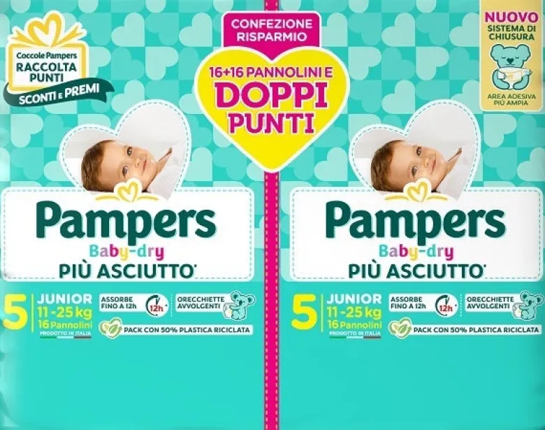 Pampers Baby Dry Pannolino Duo Downcount Junior 32 Pezzi