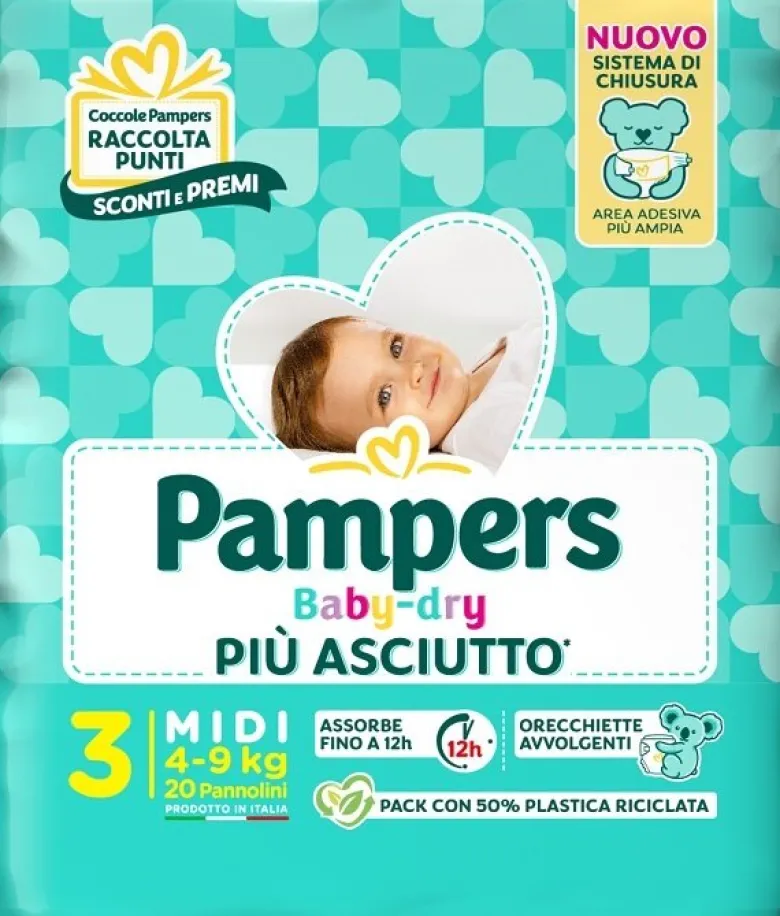 Pampers Babydry Taglia 3 Midi (4-9 Kg) 20 Pezzi