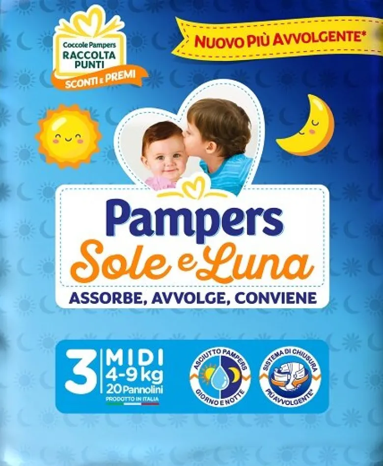 Pampers Sole Luna Pannolini Taglia 3 Midi (4-9 kg) 20 Pezzi