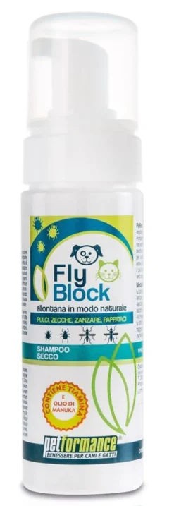 Petformance FlyBlock Shampoo secco antiparassitario cani e gatti 150ml