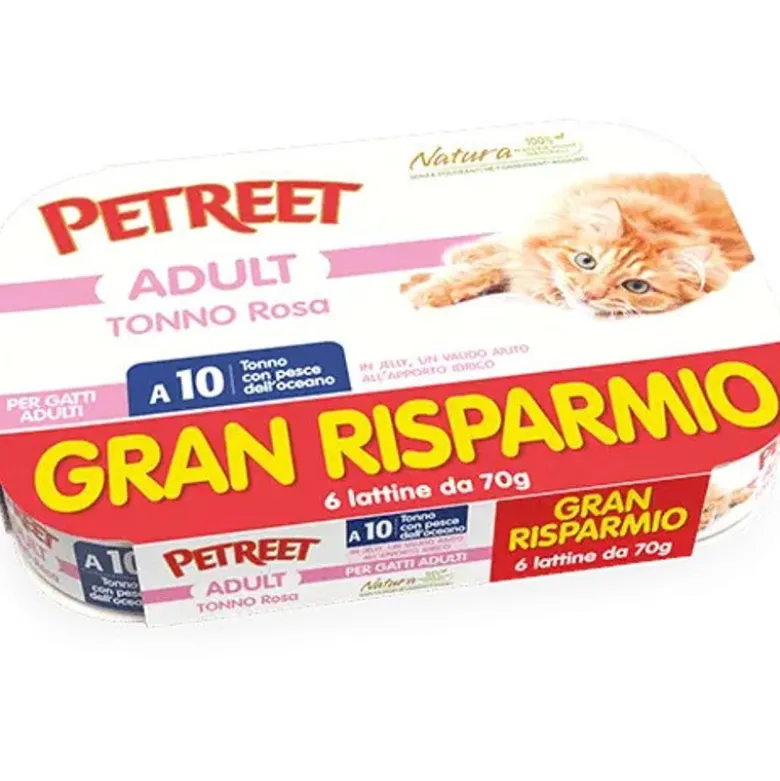 Petreet Tonno Rosa Con Pesce Oceano Cibo Umido Gatto Adulto 6x70g